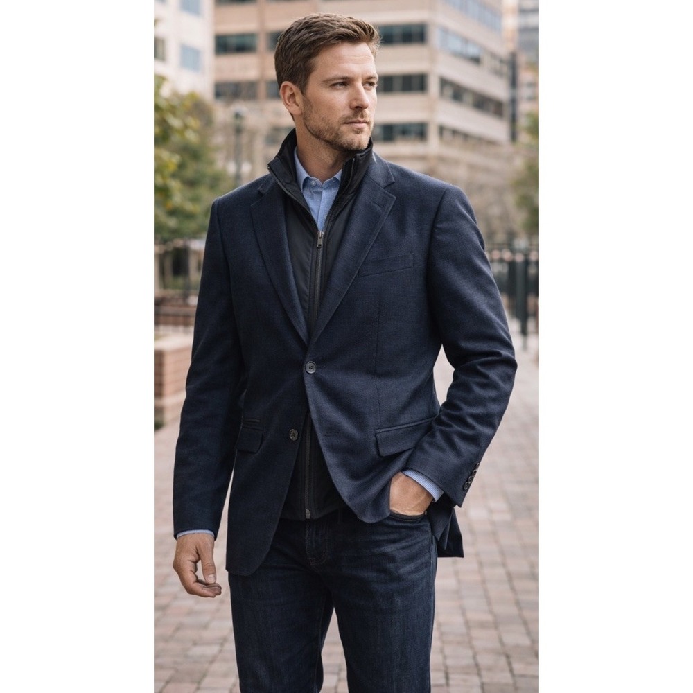 Armand Thiery New Classic Mens Blue Layered Blazer Jacket Zip Bib EU48 Fits 40